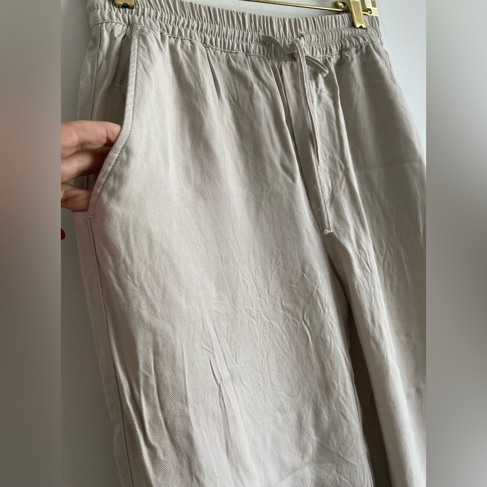 Zara Light Taupe Elastic Waist  Wide Leg Pants